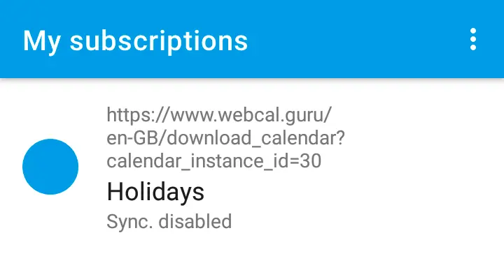 
Back at the starting screen, you'll see that synchronization is disabled.
Tap on the calendar top re-open it.
