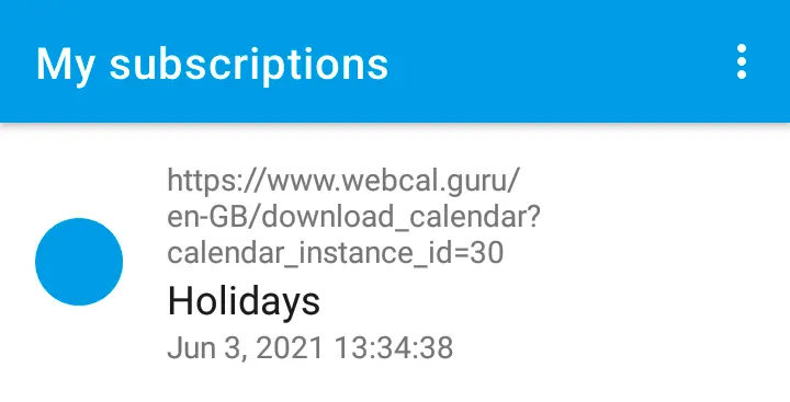 
Now the calendar has been refreshed and synchronization is in use.
