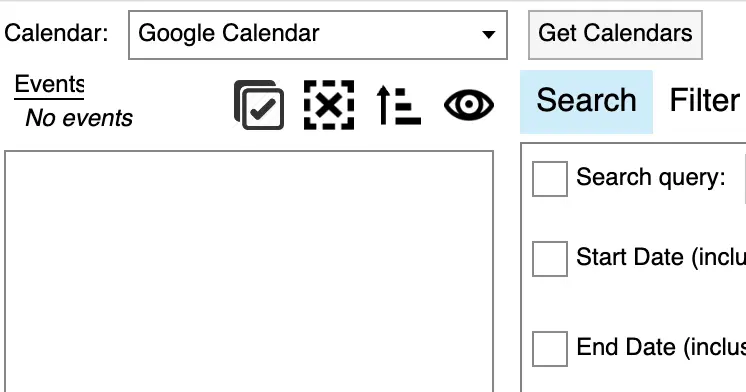
At the top left corner, make sure the correct calendar (usually Google Calendar) is selected.
Click Get Calendars.
