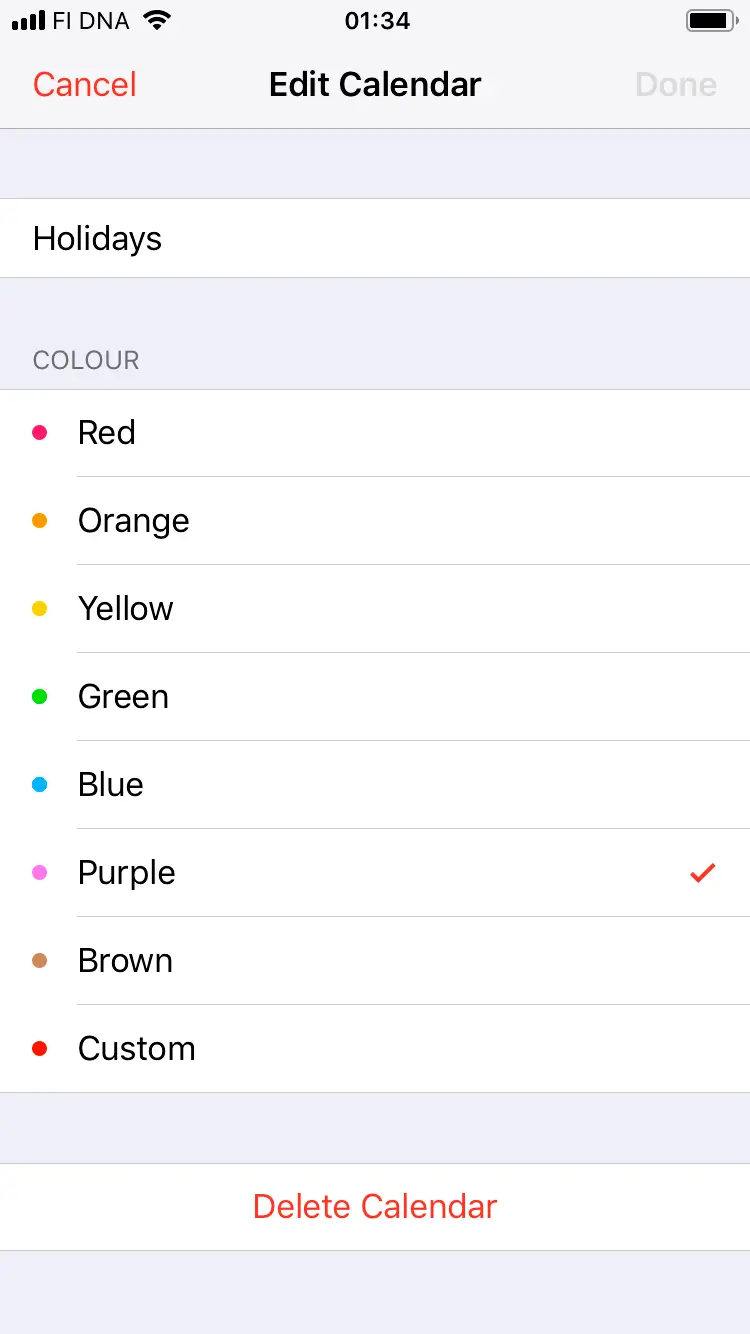 
Scroll down and tap Delete Calendar.
