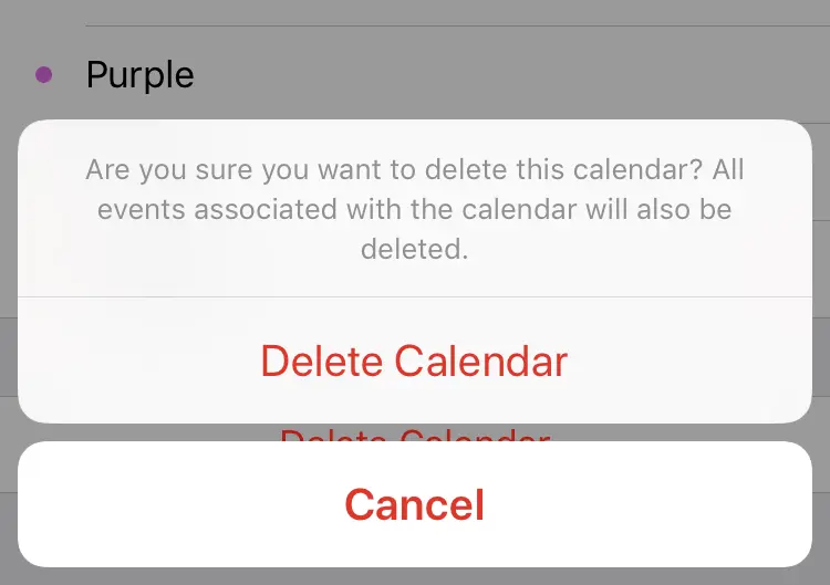 
Tap Delete Calendar.
