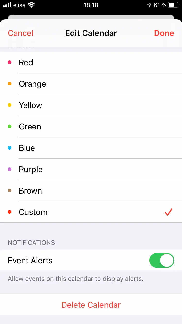 
Make sure Event Alerts is ON. Finally, tap Done in the top right corner.
