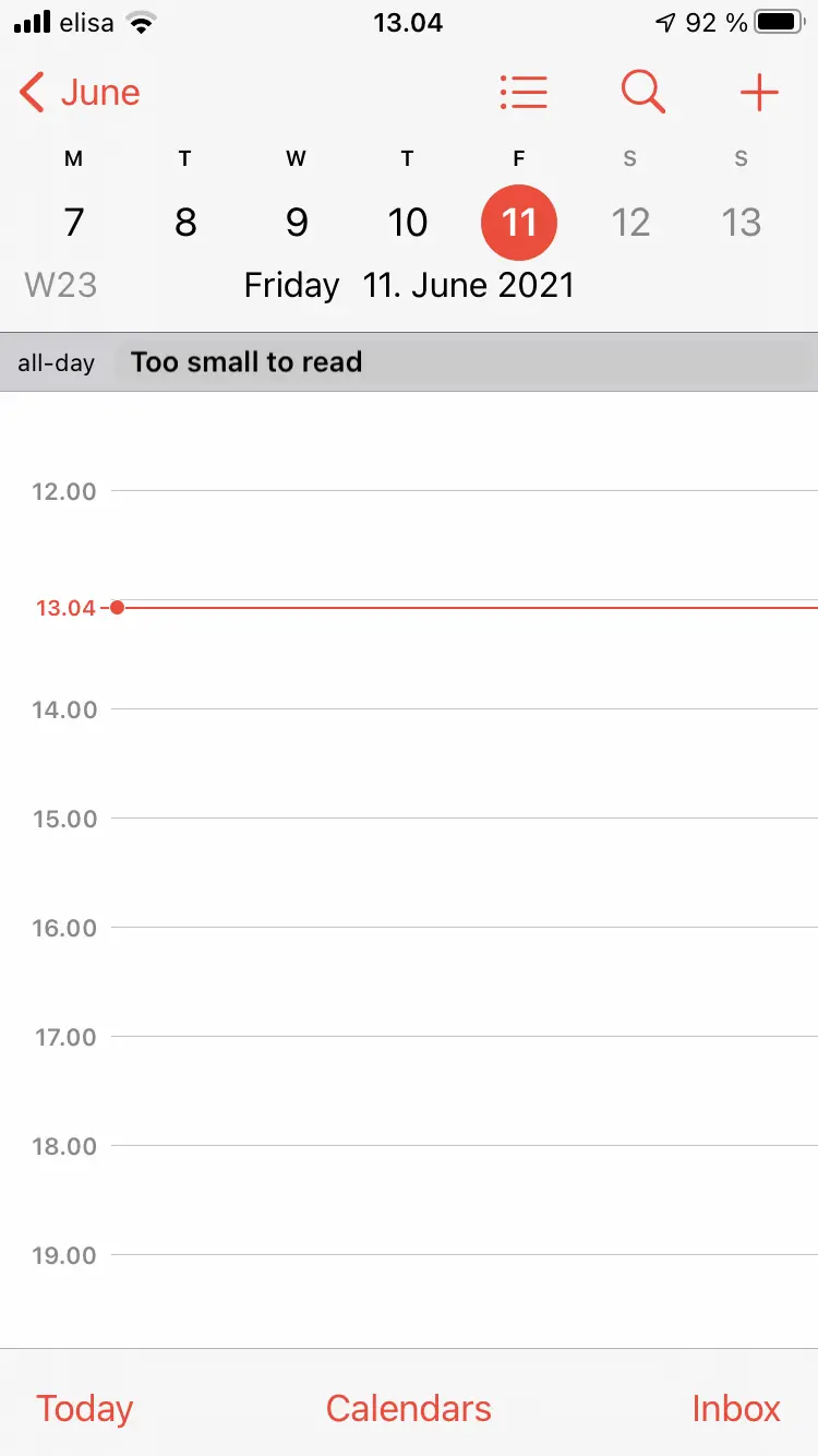 
The events will be moved to the top and shown with a bigger font.
This happens when iPhone Calendar refreshes the calendar.
If you want to make it refresh immediately, please continue to 'How do I force my calendar application to refresh a calendar subscription?'
