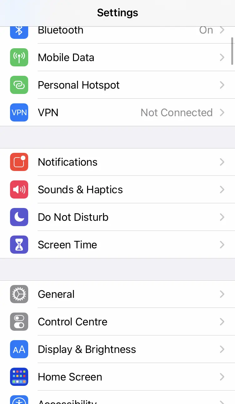 
Go back to the Settings app list.
Scroll to Screen Time and open it.

