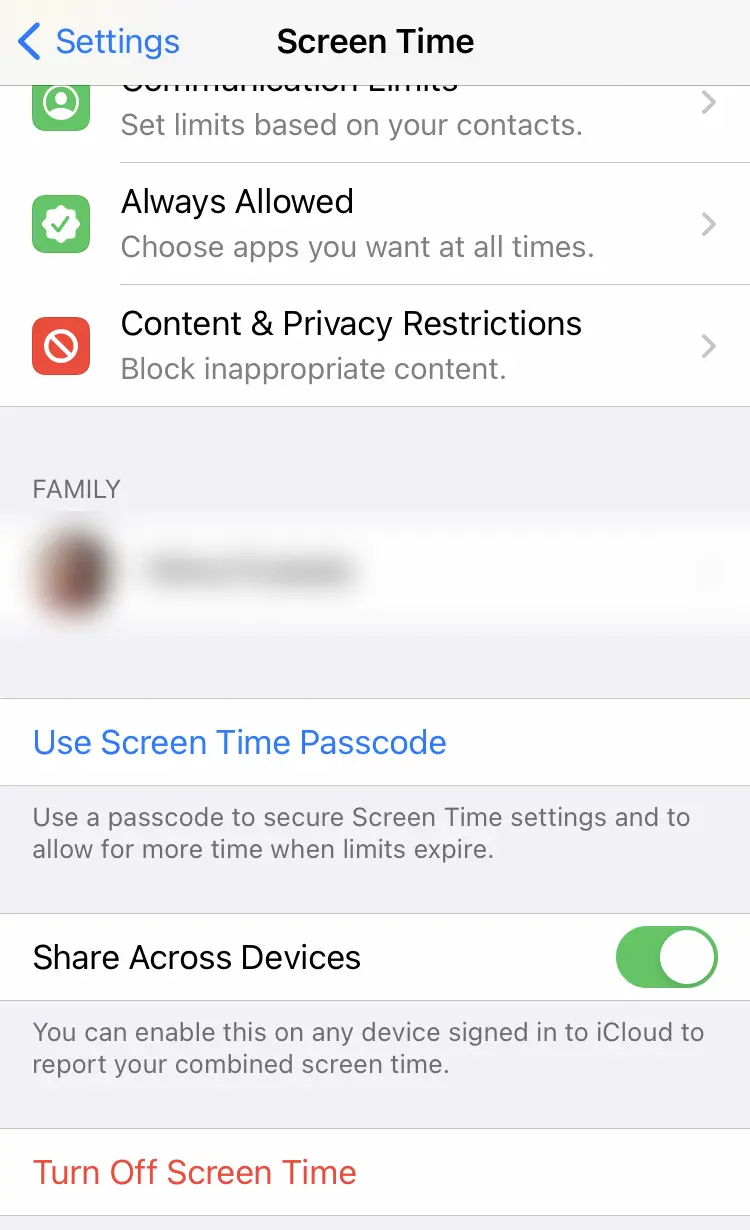 
Tap Turn Off Screen Time.
