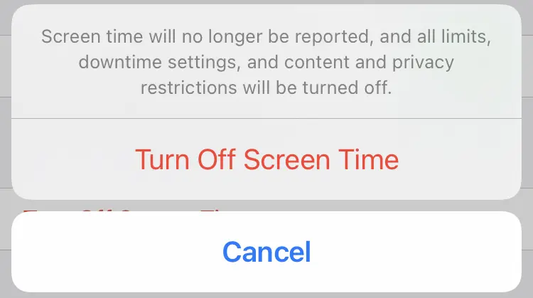 
Tap Turn Off Screen Time.
