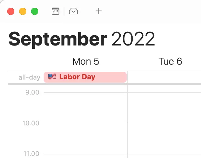 
Double-click on any event in the calendar you wish to remove. In this example, such an event is the Labor Day.
