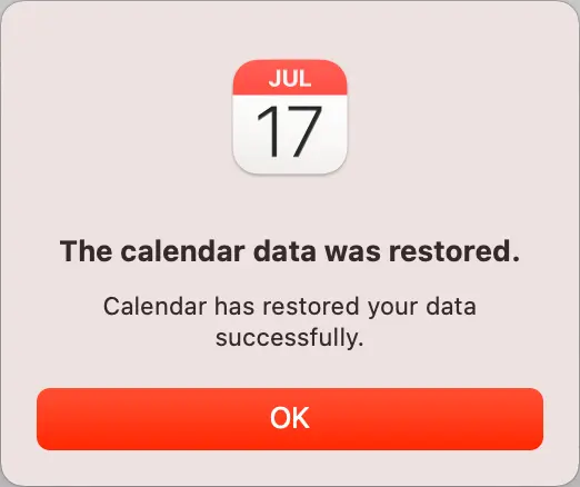 
You'll get a confirmation for a successful restore.

