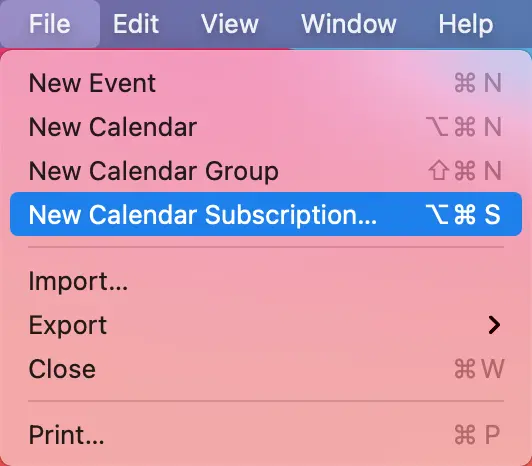 
Open the Edit menu and select New Calendar Subscription.
