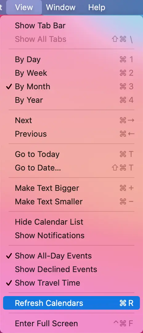 
Click OK. The alarm settings will be updated in your calendar the next time the calendar data is downloaded.
To do it right away, open the View menu and select Refresh Calendars.
