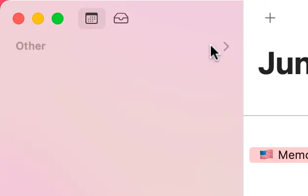 
Now that the list is visible, check that all the titles on the left are open. These titles can include iCloud, On My Mac, Google Calendar, Other etc.
To open a title, click the beside the name.
Note that the may not be visible before you move your pointer on top of that row.
