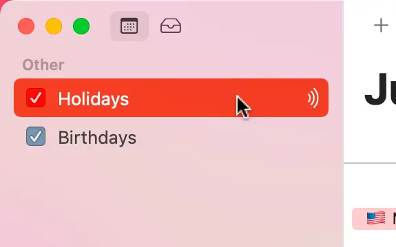 
Click the calendar to make sure it is selected.
If the calendar background is gray, it is not selected.

