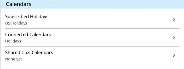 
Scroll down to the Calendars section. Click on Connected calendars.

