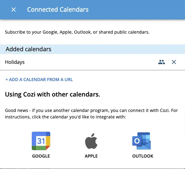 
Click beside the calendar you wish to remove.
