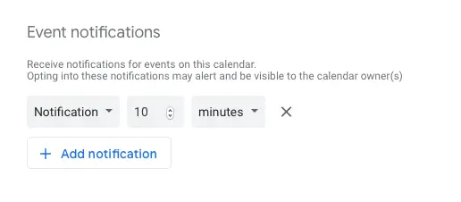 
Click  to remove the alarm for Event notifications and if needed, All-day event notifications.
