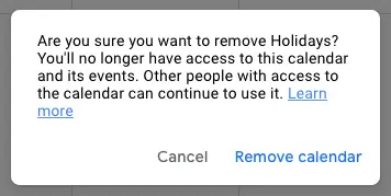 
Click Remove calendar.

