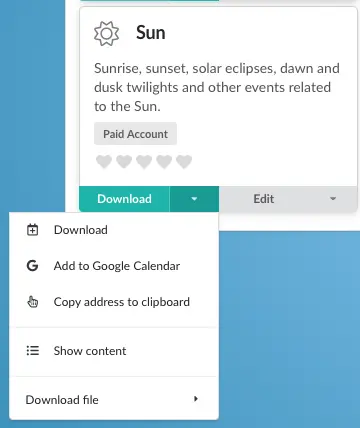 
On the calendar you just created, click  and select Skop&iacute;rovať adresu do schr&aacute;nky.
Now that you have the calendar and its subscription address, you can use your application to periodically download the content.
