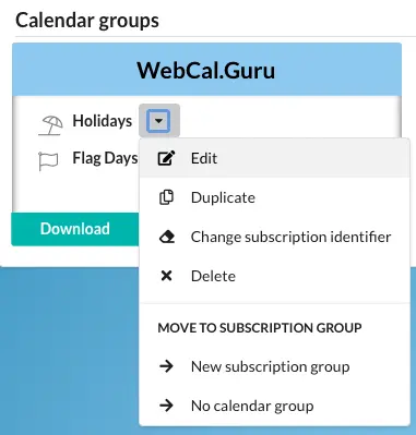 To edit a calendar inside a calendar group, click  next to the calendar name and select عدل.