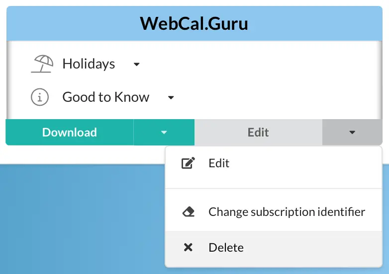 To delete a calendar group, click  next to عدل and select احذف.