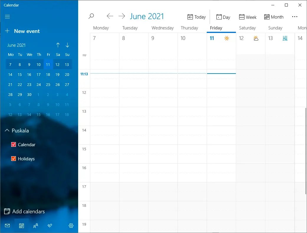 
Open Windows 10 Calendar application.
