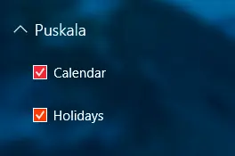 
A list opens. It shows the calendars under that account.
Move the  pointer on top of the calendar you wish to remove.
