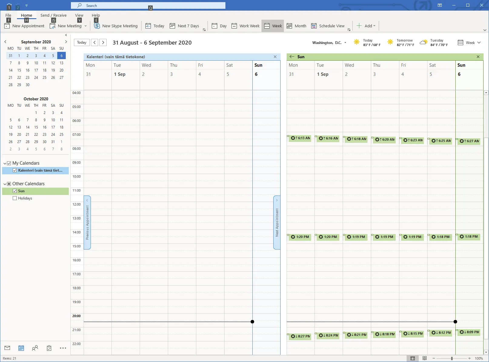 
The calendar is now added. By default the calendars are shown side by side. This takes a lot of space. You will likely want to have them appear in the same calendar. If so, please proceed with these instructions.
