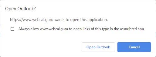 
Give permission to open Outlook by clicking Open Outlook.
